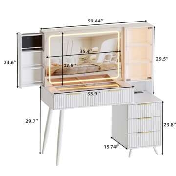 FURNJOYLIFE Makeup Vanity Desk with Mirror and Lights & Charging Station,Modern Glass Top Big Vanity...