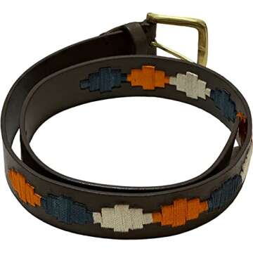 Polo Belt handmade Premium Leather Belt (Orange/White/Blue, 34)