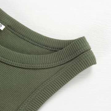 Artfish Women Casual Basic Sleeveless High Neck Rib-Knit Front Racerback Crop Tank Top 01#Olive Gree...