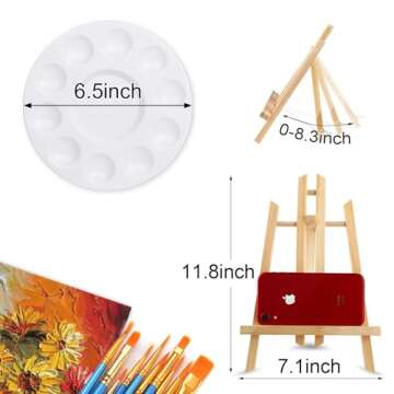 AROIC 120 PCS Painting Supplies Set with 10 PCS Wood Easels, 10 Packs of 100 Brushes with Nylon Brush Head and 10 PCS Palettes, Tabletop Wooden Art Easel for Kids & Adults Sip and Paint Party