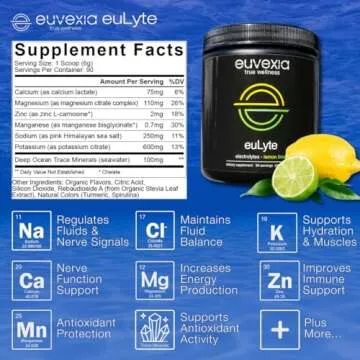 Euvexia euLyte Electrolytes Powder No Sugar (90 Serv) Sodium Calcium Potassium Magnesium Trace Miner...