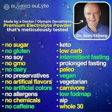 Euvexia euLyte Electrolytes Powder No Sugar (90 Serv) Sodium Calcium Potassium Magnesium Trace Minerals Zinc Manganese Zero Sugar Free Hydration Drink Keto Fasting by Dr Sten Ekberg