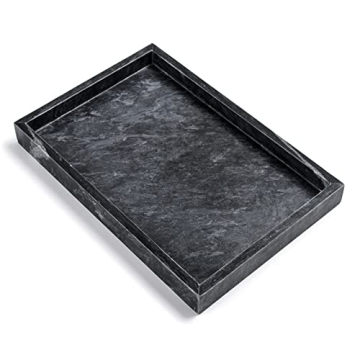 Moreast Black Marble Tray, Stone Bathroom Tray, Decorative Holder for Tissrue, Candle, Soap, Towel, ...