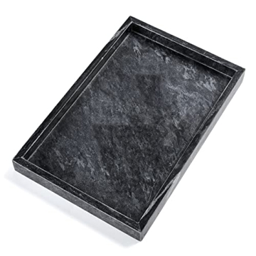 Moreast Black Marble Tray, Stone Bathroom Tray, Decorative Holder for Tissrue, Candle, Soap, Towel, Plant (Black - 10 x 6)