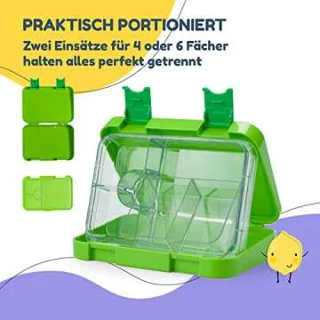 schmatzfatz Bento Box For Kids, Lunch Box Kids, Kids Bento Lunch Box, Toddler Lunch Box for Daycare, Kids Lunch Box Containers, Food Safe Materials, Easy to Clean, Adjustable Compartments - Green