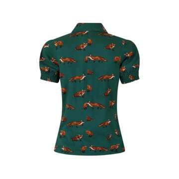 Hell Bunny Vixey Fox Print Blouse - Vintage Retro Pinup Top - Green