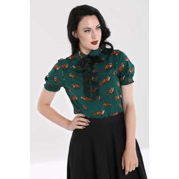 Hell Bunny Fox Print Vintage Blouse - Retro Stylish Top