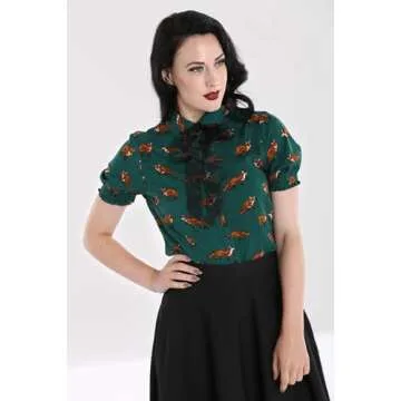 Hell Bunny Fox Print Vintage Blouse - Retro Stylish Top