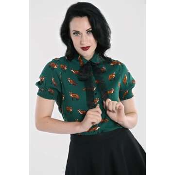 Hell Bunny Fox Print Vintage Blouse - Retro Stylish Top