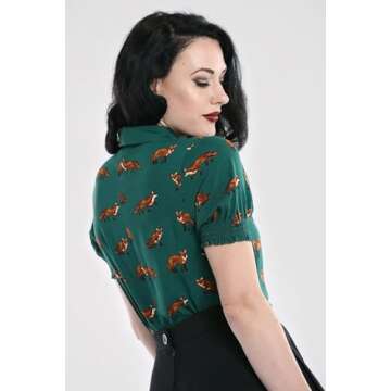 Hell Bunny Fox Print Vintage Blouse - Retro Stylish Top