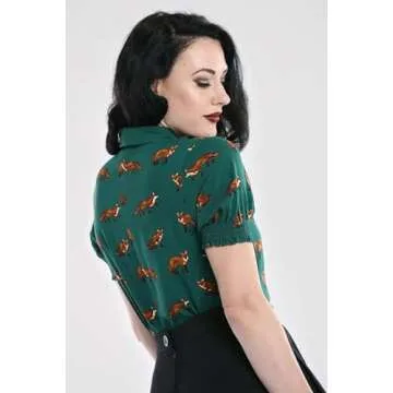 Hell Bunny Fox Print Vintage Blouse - Retro Stylish Top