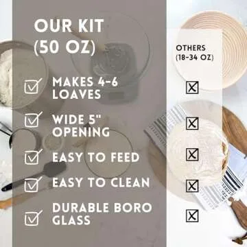 Sourdough Starter Kit with 50oz Jar for Gluten-Free and Regular Baking - Stylish Jar with Easy Instructions and Recipes