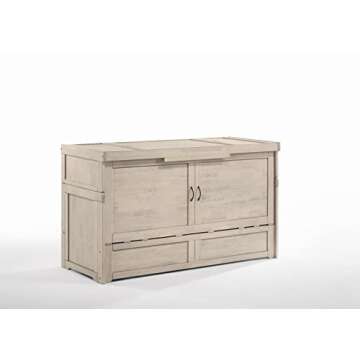 NIGHT & DAY Furniture Murphy Cube Cabinet Bed Pre-Assembled (Antique White, Queen)