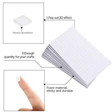 2160 Pieces Foam Square Mounts Dual-Adhesive 3D Foam Tapes 0.4 Inch Foam Pop Square Adhesive Mount for Craft DIY Art or Office Supplies, 12 Sheets