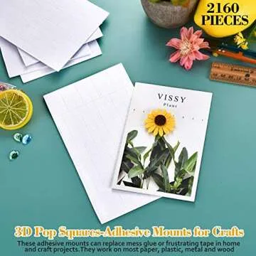 2160 Pieces Foam Square Mounts Dual-Adhesive 3D Foam Tapes 0.4 Inch Foam Pop Square Adhesive Mount for Craft DIY Art or Office Supplies, 12 Sheets