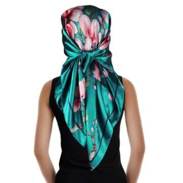 vabovin Satin Head Scarf for Women Silk Like Hair Scarf 35" Square Bandana Fashion Accessory (Blue G...