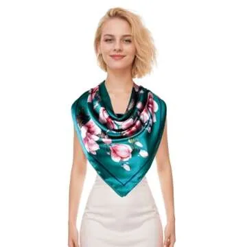 vabovin Satin Head Scarf for Women Silk Like Hair Scarf 35" Square Bandana Fashion Accessory (Blue Green Flowers)