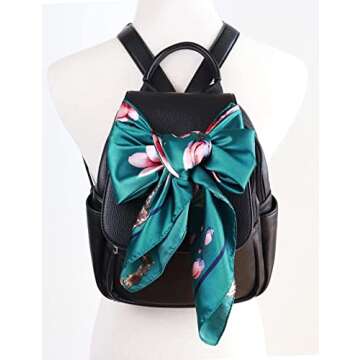 vabovin Satin Head Scarf for Women Silk Like Hair Scarf 35" Square Bandana Fashion Accessory (Blue Green Flowers)