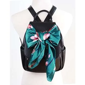 vabovin Satin Head Scarf for Women Silk Like Hair Scarf 35" Square Bandana Fashion Accessory (Blue Green Flowers)