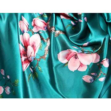 vabovin Satin Head Scarf for Women Silk Like Hair Scarf 35" Square Bandana Fashion Accessory (Blue Green Flowers)
