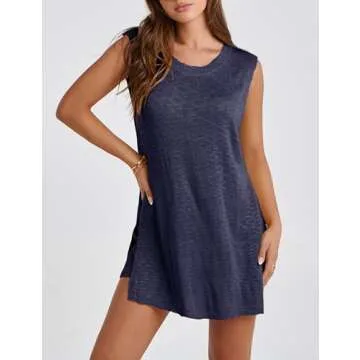 SeekMe Womens Summer Knit Sweater Set Sleeveless Tunic Top Matching Shorts 2 Piece Outfits Trendy Beach Vacation Set(1887-Navy-S-FY)