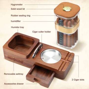 SEMKONT Cigar Humidor & Ashtray Set - Premium Cigar Accessory Gift