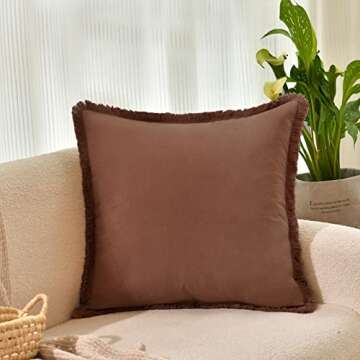ZWJD Pillow Covers 20x20 Set of 2 Coffee Throw Pillow Covers with Fringe Chic Cotton Decorative Pill...