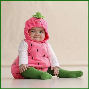 Merqwadd Baby Girl Halloween Costume Pink Strawberry Cute Furit Costumes Outfits (0-6 Months,Strawberry Hooded Romper with Stocking)