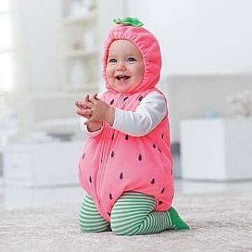 Merqwadd Baby Girl Halloween Costume Pink Strawberry Cute Furit Costumes Outfits (0-6 Months,Strawberry Hooded Romper with Stocking)
