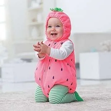 Merqwadd Baby Girl Halloween Costume Pink Strawberry Cute Furit Costumes Outfits (0-6 Months,Strawberry Hooded Romper with Stocking)