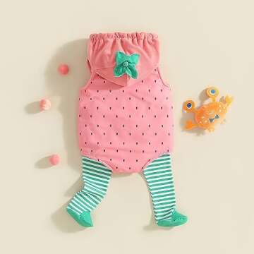 Merqwadd Baby Girl Halloween Costume Pink Strawberry Cute Furit Costumes Outfits (0-6 Months,Strawberry Hooded Romper with Stocking)