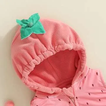 Merqwadd Baby Girl Halloween Costume Pink Strawberry Cute Furit Costumes Outfits (0-6 Months,Strawberry Hooded Romper with Stocking)