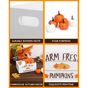 Huray Rayho 11PCS Thanksgiving Pumpkin Table Centerpiece Thanksgiving Tiered Tray Decor Mini Farm Fresh Pumpkins Sign Thanksgiving Maple Leaves Farmhouse Dining Table Decor Kit