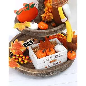 Huray Rayho 11PCS Thanksgiving Pumpkin Table Centerpiece Thanksgiving Tiered Tray Decor Mini Farm Fresh Pumpkins Sign Thanksgiving Maple Leaves Farmhouse Dining Table Decor Kit