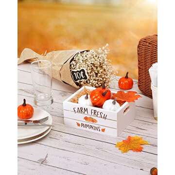 Huray Rayho 11PCS Thanksgiving Pumpkin Table Centerpiece Thanksgiving Tiered Tray Decor Mini Farm Fresh Pumpkins Sign Thanksgiving Maple Leaves Farmhouse Dining Table Decor Kit