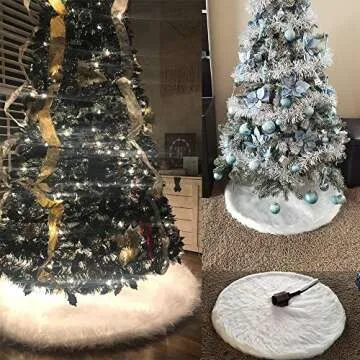 Christmas Tree Plush Skirt 30 inch Snow White Faux Fur Christmas Tree Skirt Ornaments Xmas Tree Skir...