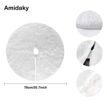 Christmas Tree Plush Skirt 30 inch Snow White Faux Fur Christmas Tree Skirt Ornaments Xmas Tree Skirts for Christmas Thanksgiving Holiday Decoration New Year Party