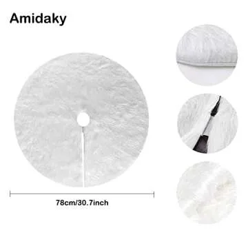 Christmas Tree Plush Skirt 30 inch Snow White Faux Fur Christmas Tree Skirt Ornaments Xmas Tree Skirts for Christmas Thanksgiving Holiday Decoration New Year Party