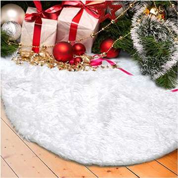 Christmas Tree Plush Skirt 30 inch Snow White Faux Fur Christmas Tree Skirt Ornaments Xmas Tree Skirts for Christmas Thanksgiving Holiday Decoration New Year Party