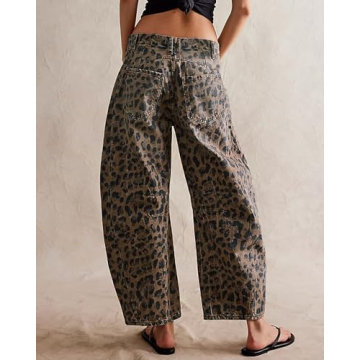 Kedera Women's Wide Leg Leopard Print Boyfriend Jeans
