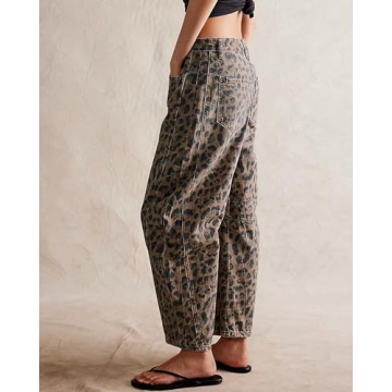 Kedera Women's Wide Leg Leopard Print Boyfriend Jeans