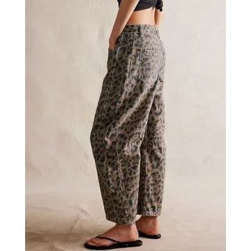 Kedera Women's Wide Leg Leopard Print Boyfriend Jeans