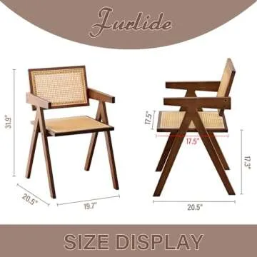 Furlide Rattan Accent Chairs, Modern Mid Century Dining Chairs Set of 2, Comfy Armchairs, Outdoor Rattan Chairs with Armrest for Bedroom Living Room Reading Room Dining Kitchen, Brown