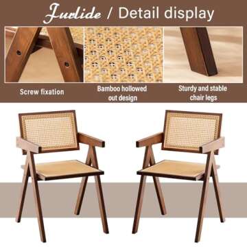 Furlide Rattan Accent Chairs, Modern Mid Century Dining Chairs Set of 2, Comfy Armchairs, Outdoor Rattan Chairs with Armrest for Bedroom Living Room Reading Room Dining Kitchen, Brown