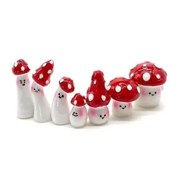 Aliotech 7pcs Red Mini Mushrooms Crafts Little Fairy Garden Mushrooms Tiny Resin Mushroom Decor Fake Mushroom Miniatures Statue for Bonsai Micro Landscape Craft