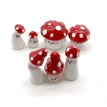 Aliotech 7pcs Red Mini Mushrooms Crafts Little Fairy Garden Mushrooms Tiny Resin Mushroom Decor Fake Mushroom Miniatures Statue for Bonsai Micro Landscape Craft