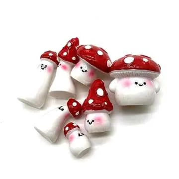 Aliotech 7pcs Red Mini Mushrooms Crafts Little Fairy Garden Mushrooms Tiny Resin Mushroom Decor Fake Mushroom Miniatures Statue for Bonsai Micro Landscape Craft