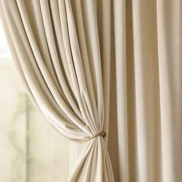 Lazzzy Beige Velvet Curtains Thermal Insulated Curtains 96 Inch Long Room Darkening Heavy Duty Soft Luxury Cream Velvet Curtains Drapes for Bedroom Window Treatment 2 Panels Rod Pocket Beige