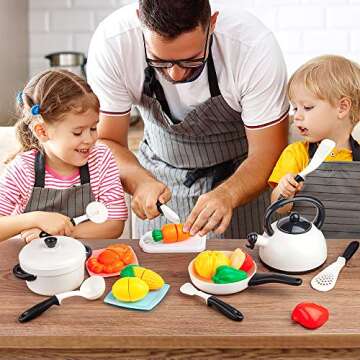 D-FantiX Kids Pretend Play Kitchen Accessories Set, Toddlers Pots and Pans Cookware Playset, Kids Co...