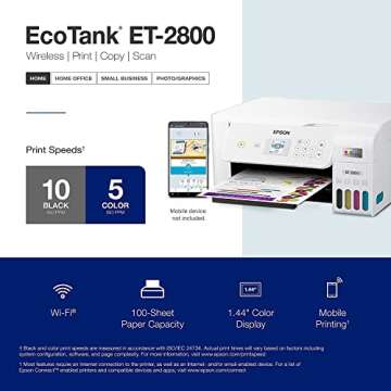 Epson EcoTank ET-28 Series Wireless Color All-in-One Cartridge-Free Supertank Printer with Scan and Copy, The Ideal Basic Home Printer, Mobile Printing, LCD Display, Voice-Activated, White